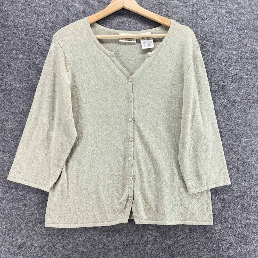 5/$45 Kathy Lee Cardigan Women XL Beige V-Neck Long Sleeve Button Up Knit